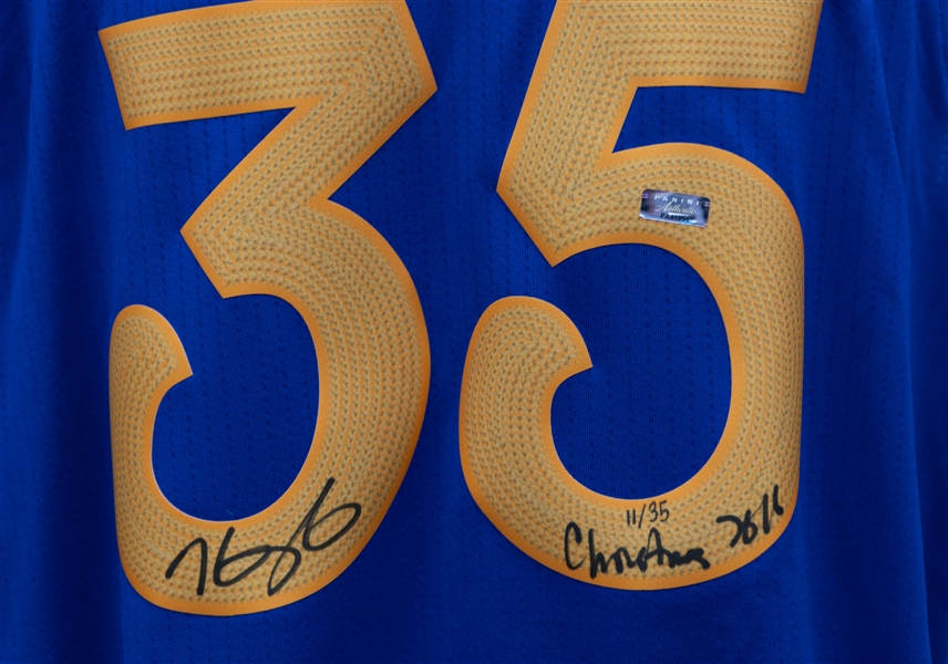 Panini Authentic Kevin Durant Signed Christmas 2016 Swingman GS Warriors Jersey w. Christmas 2016 Inscription (Limited Edition of 35 - #ed 11/35) - Panini Authentic COA