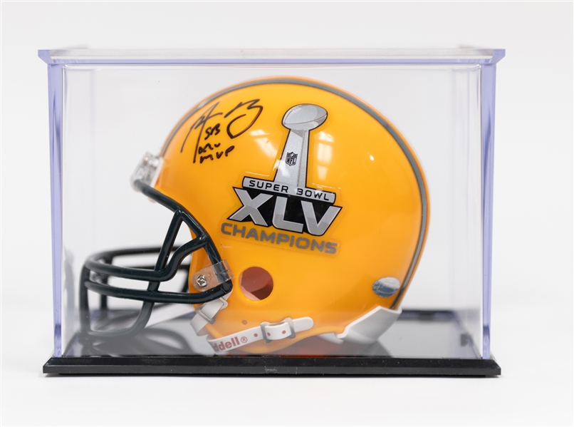 Aaron Rodgers Signed Green Bay Packers Super Bowl XLV Mini Helmet (Steiner COA) w. SB XLV MVP Inscription