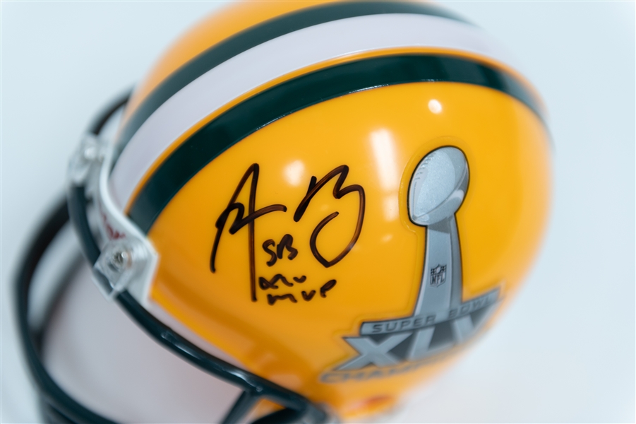 Aaron Rodgers Signed Green Bay Packers Super Bowl XLV Mini Helmet (Steiner COA) w. SB XLV MVP Inscription