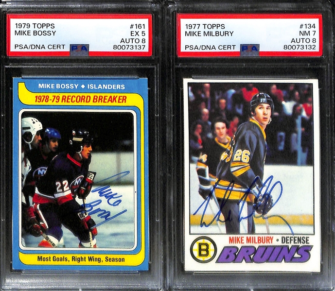 Lot of (7) PSA DNA Authentic 1970s Topps Hockey Autographs inc. 1977-78 Tony Esposito (PSA 5) (8 Auto), 1977-78 Denis Potvin (PSA 6) (7 Auto), +