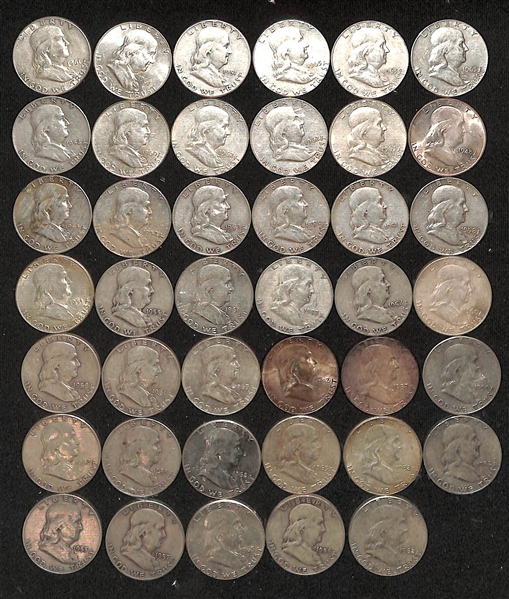 Lot of (41) US Franklin Silver Half Dollars from 1950-1963