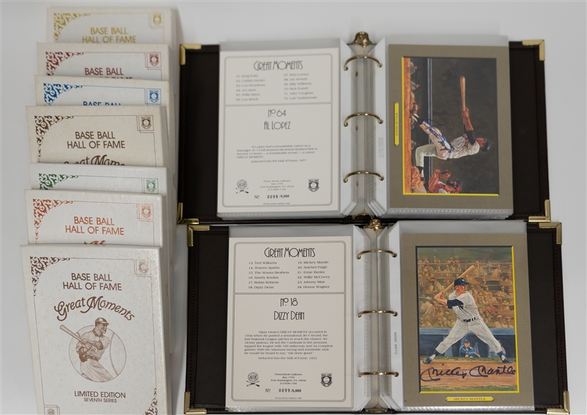 Amazing Collection of (96) Perez Steele 6x8 Great Moments HOF Cabinet Cards (56 of 96 are Autographed inc. Mantle, Williams, Koufax, Aaron, +) Set #0099/5,000 - JSA Auction Letter