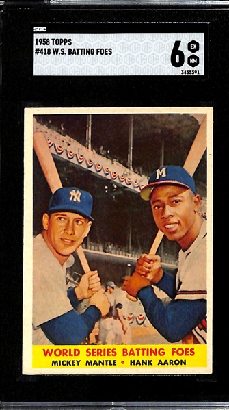 1958 Topps World Series Batting Foes Mickey Mantle & Hank Aaron #418 Graded SGC 6