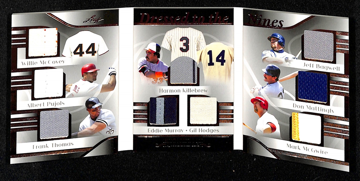 Lot of (2) 2023 Leaf History Book Cards- James Harden Autograph Jersey + McCovey, Pujols, Thomas, Killebrew, Murray, Hodges, Bagwell, Mattingly, McGwire Jersey (#/25)