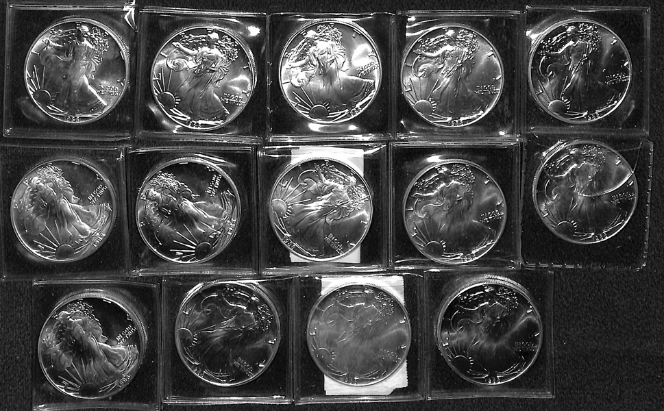 Lot of (14) 1988 Walking Liberty Silver Dollar Coins - (.999) 1 Ounce Fine Silver