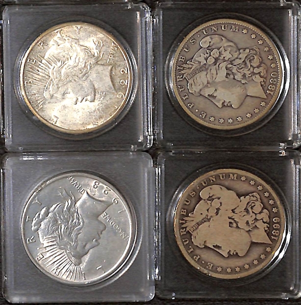  Lot of (3) Morgan Silver Dollars, (4) Peace Dollars, (2) 1964 Kennedy Halves, & (2) Roosevelt Silver Dimes