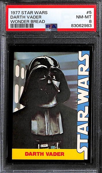 Lot of (2) PSA 8 1977 Star Wars Wonder Bread Cards- Darth Vader, Stormtroopers (These Are 2 of the 18 Card Set Being Sold in This Auction)