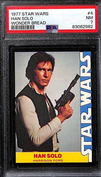 Lot of (3) PSA Graded 1977 Star Wars Wonder Bread Cards- Luke Skywalker (PSA 6), Han Solo (PSA 7),  Princess Leia Organa (PSA 7) - These Are 3 of the 18 Card Set Being Sold in This Auction.