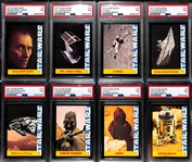 Lot of (8) PSA 7 1977 Star Wars Wonder Bread Cards-Grand Moff Tarkin, Tie-Vaders Ship  Star Destroyer, Millenium Falcon, Tusken Raiders, Jawas, R2-D2 - 8 of the 18 Card Set Being Sold in This Auction