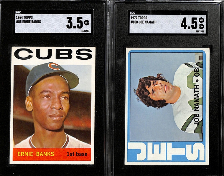 Lot of (8) SGC Graded Sports Cards inc. 1964 Topps Ernie Banks (SGC 3.5), 1972 Topps Joe Namath (SGC 4.5), 1976 Topps Nolan Ryan (SGC 6.5), +