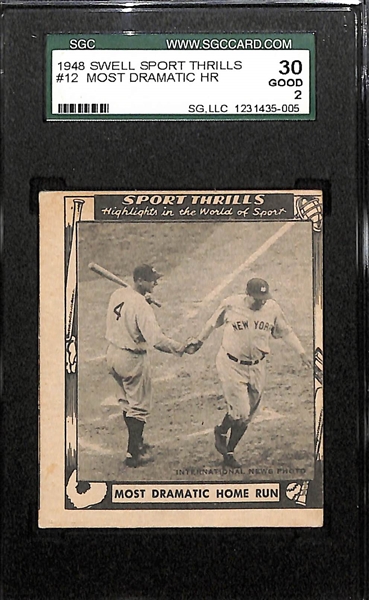 1948 Swell Sports Thrills Babe Ruth & Lou Gehrig #12 Most Dramatic Home Run SGC 2 (One of the Only Cards w. Both Baseball & Yankees Legends!)
