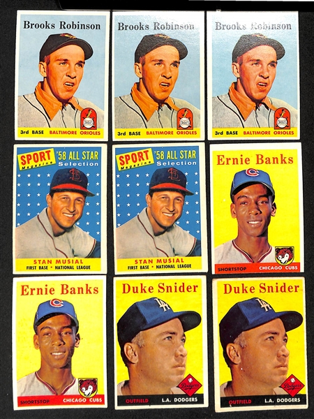 Lot of (800+) 1958 Topps Baseball Cards w. (3) Brooks Robinson (2nd Year) Cards