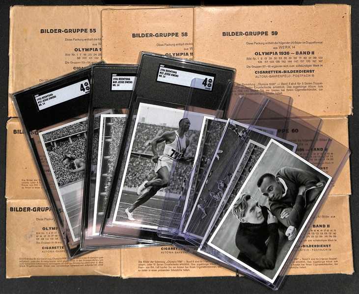 1936 Reetsma Olympic Complete Set w. (12) Original Envelopes/Bands - 7 High-Quality Jesse Owens Cards (3 Graded SGC 4 But Present Even Better!)