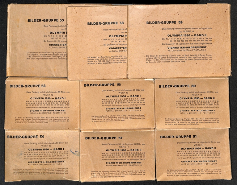 1936 Reetsma Olympic Complete Set w. (12) Original Envelopes/Bands - 7 High-Quality Jesse Owens Cards (3 Graded SGC 4 But Present Even Better!)