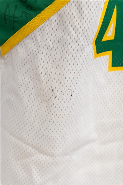 Shawn Kemp Autographed Seattle SuperSonics Team-Issued Champion (Size 48) Jersey (Presented to Young Half-Time Performer Jeremy Kable in 1992) - JSA Auction Letter