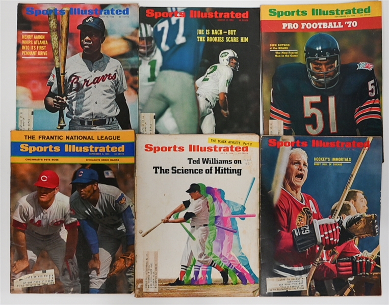Lot of (41) 1955-1970 Sports Illustrated Magazines w. Ted Williams, Hank Aaron, Nameth, Butkis, Arnold Palmer, OJ Simpson & Bobby Hull