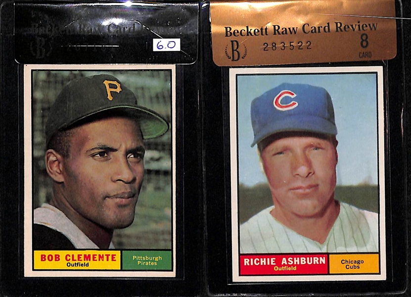 1961 Topps Roberto Clemente BVG 6.0 & Richie Ashburn BVG 8 Cards