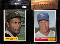 1961 Topps Roberto Clemente BVG 6.0 & Richie Ashburn BVG 8 Cards