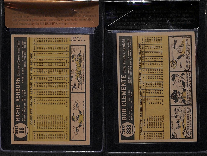 1961 Topps Roberto Clemente BVG 6.0 & Richie Ashburn BVG 8 Cards