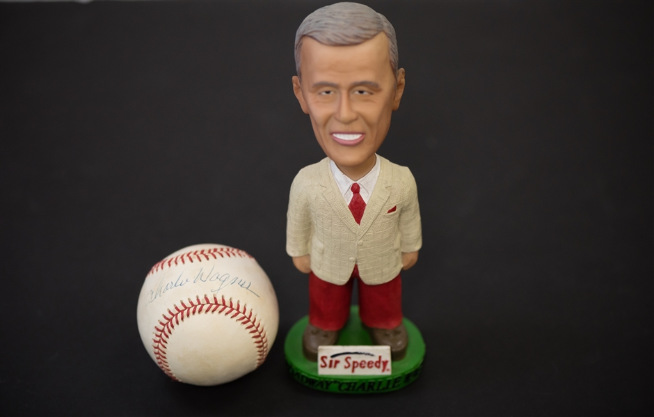 Charles Wagner Signed Baseball & Bobble Head