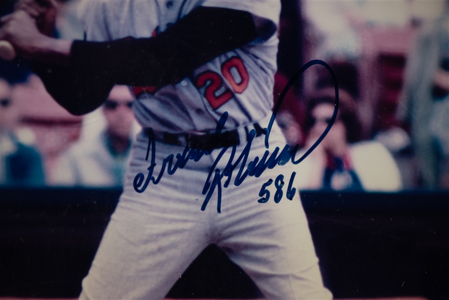 Frank Robinson Signed Baseball & Photo Plaque -and- Ernie Banks Signed Card Display