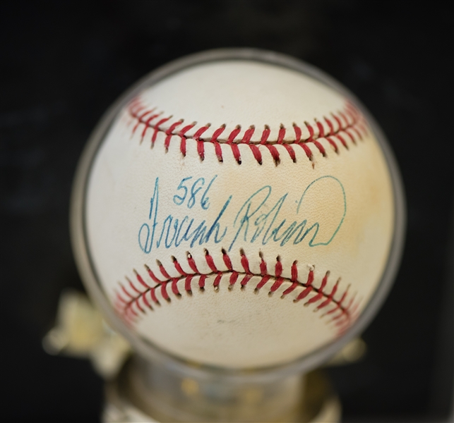 Frank Robinson Signed Baseball & Photo Plaque -and- Ernie Banks Signed Card Display