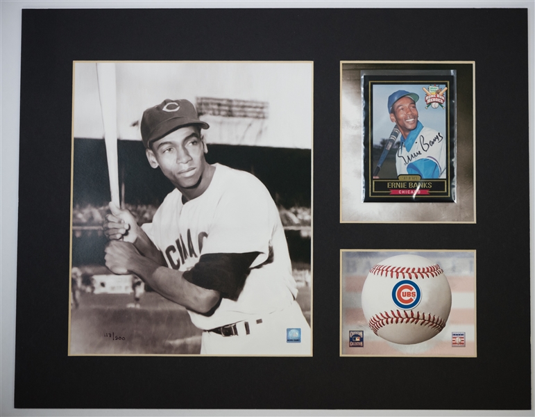 Frank Robinson Signed Baseball & Photo Plaque -and- Ernie Banks Signed Card Display