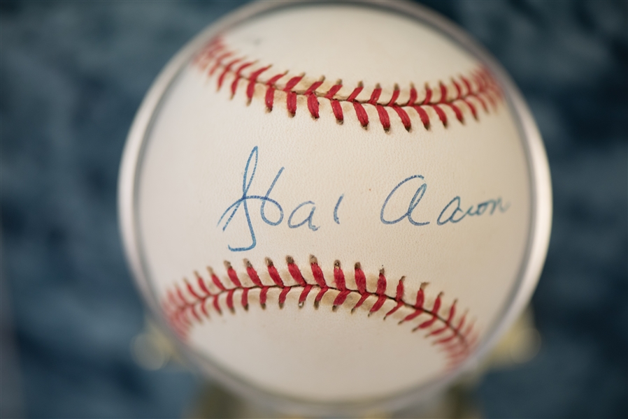 Hank Aaron Signed Photo & Baseball Display - JSA