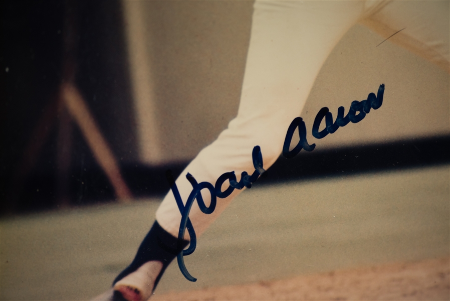 Hank Aaron Signed Photo & Baseball Display - JSA