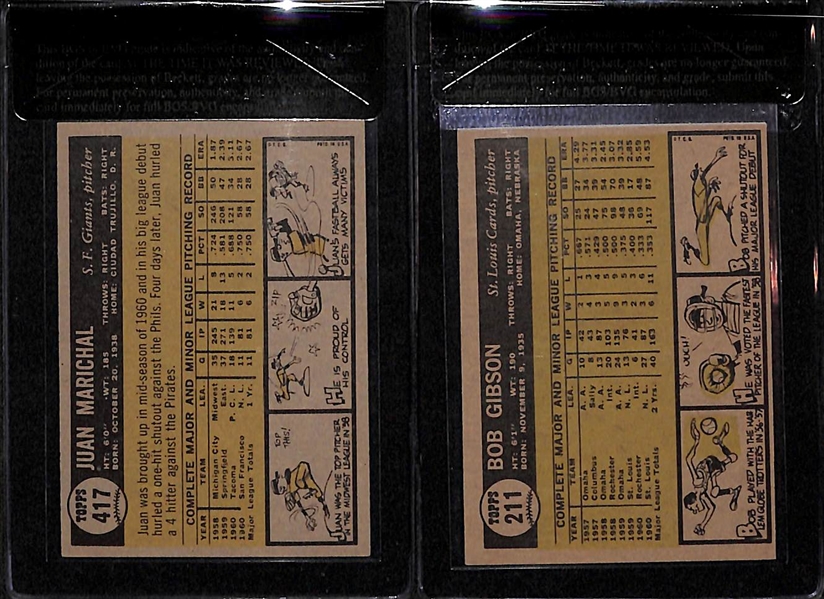 1961 Topps Bob Gibson BVG 7.0 & Juan Marichal BVG 6.0 Cards