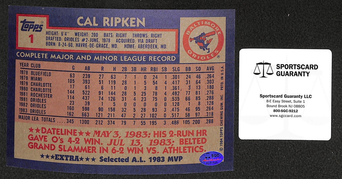 Cal Ripken Jr Signed 1984 Topps 5 x 7 Jumbo Card - SGC
