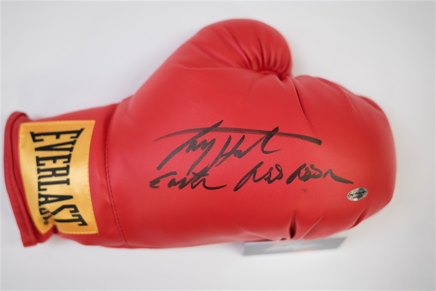 Larry Holmes Signed & Inscribed Boxing Glove - Leaf