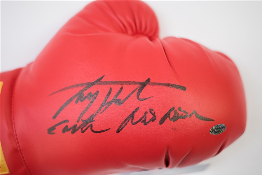 Larry Holmes Signed & Inscribed Boxing Glove - Leaf