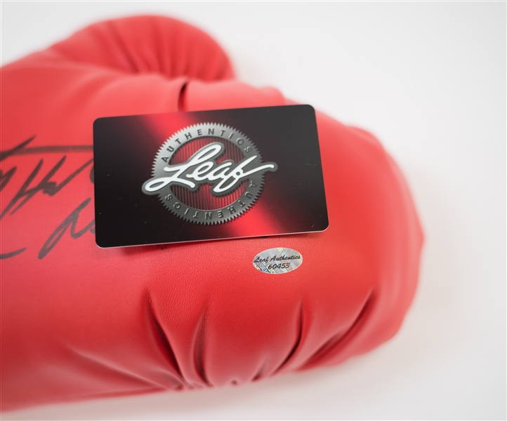 Larry Holmes Signed & Inscribed Boxing Glove - Leaf