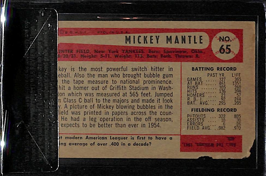 1954 Bowman #65 Mickey Mantle Card BVG 1.0