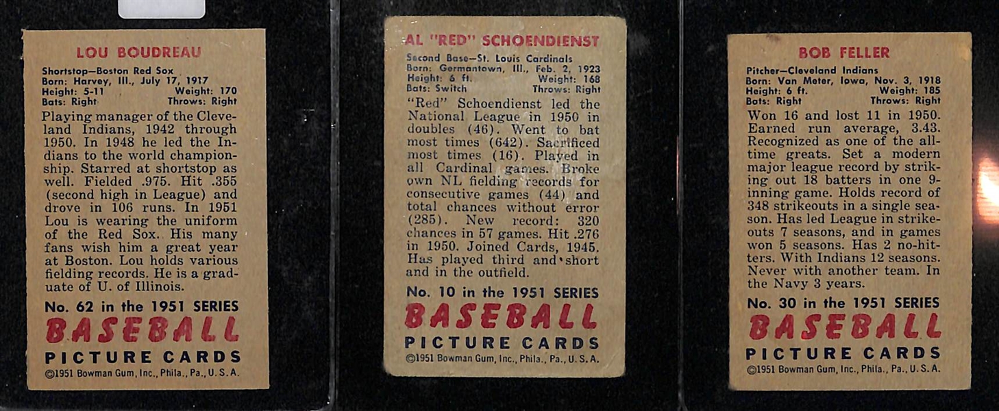 Lot Of 3 HOF 1951 Bowman Cards w. Feller