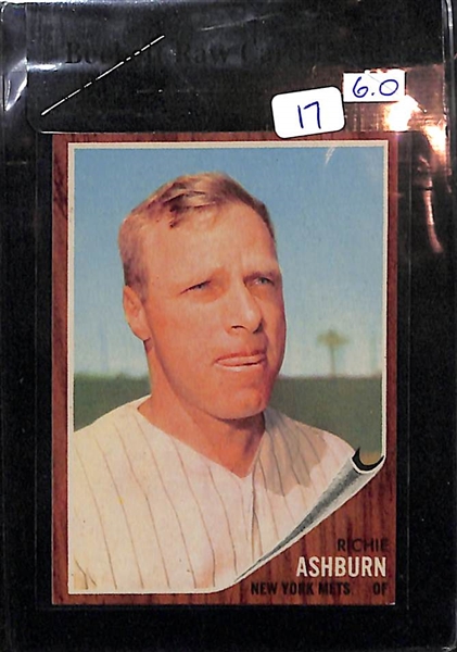 Lot Of 3 1962 Topps Cards W/ Ashburn & Torre RC - All BVG 6