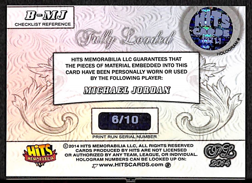 2014 Hits Memorabilia Michael Jordan Patch Card 6/10