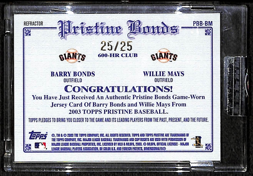 2003 Topps Pristine Willie Mays & Barry Bonds Dual Jersey Card 25/25