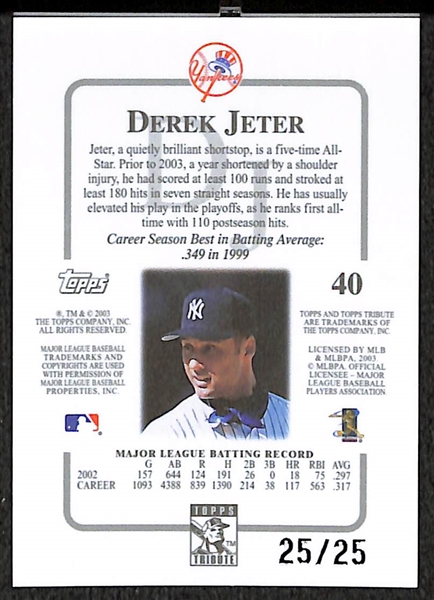 2003 Topps Tribute Derek Jeter Gold Refractor Card 25/25