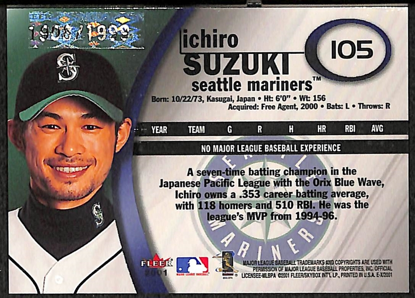 2001 Fleer EX Ichiro Rookie Card 1908/1999