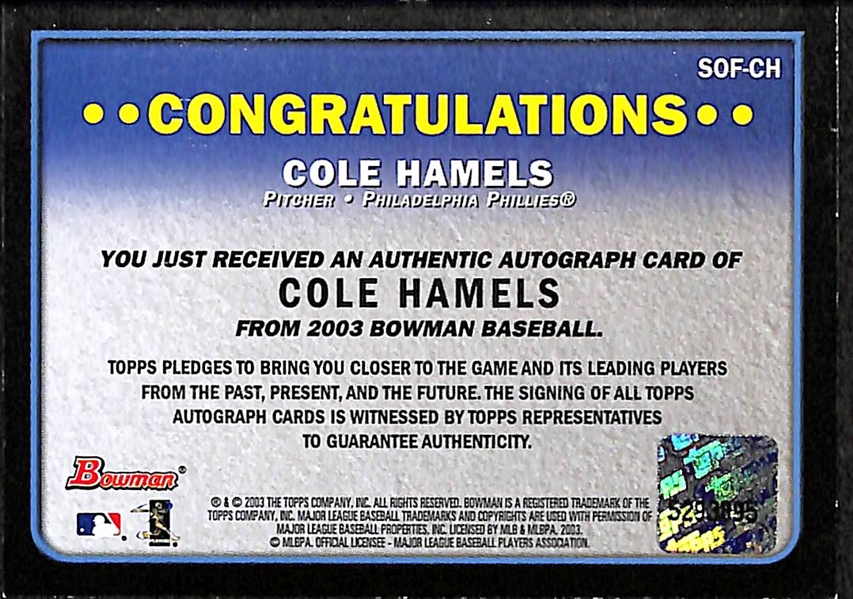 2003 Bowman Cole Hamels Red Ink Auto Rookie Card