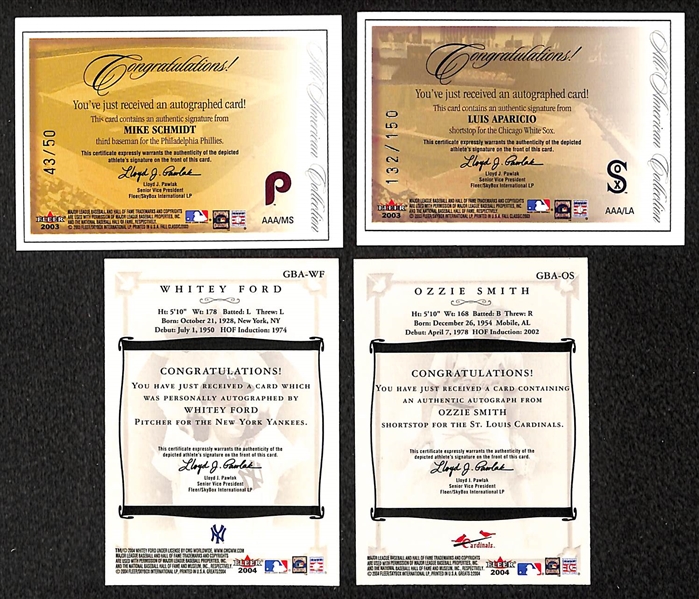 HOF Baseball Auto Lot Of 4 Cards W/ Schmidt