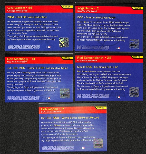 Lot Of 5 2002 Topps Finest Auto Cards W/ Berra