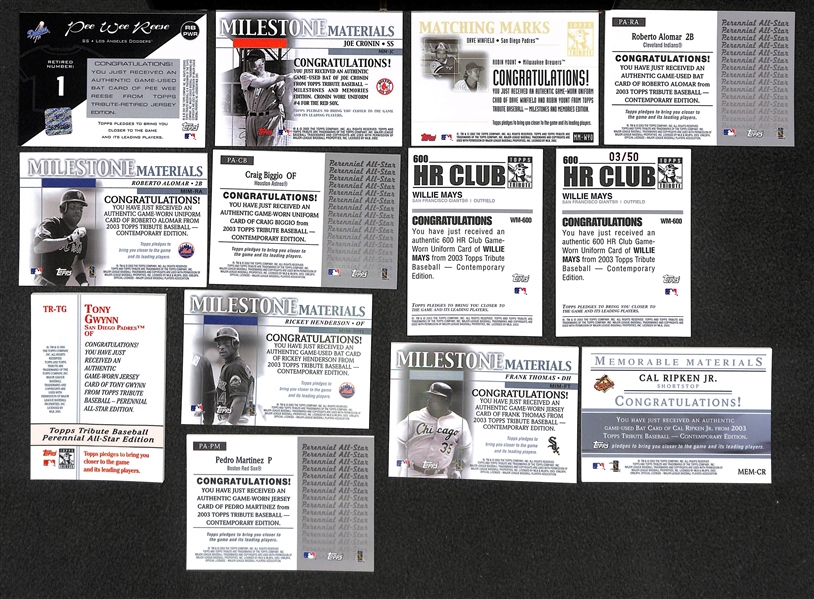 Lot Of 13 Topps Tribute Relic Cards W/ Willie Mays