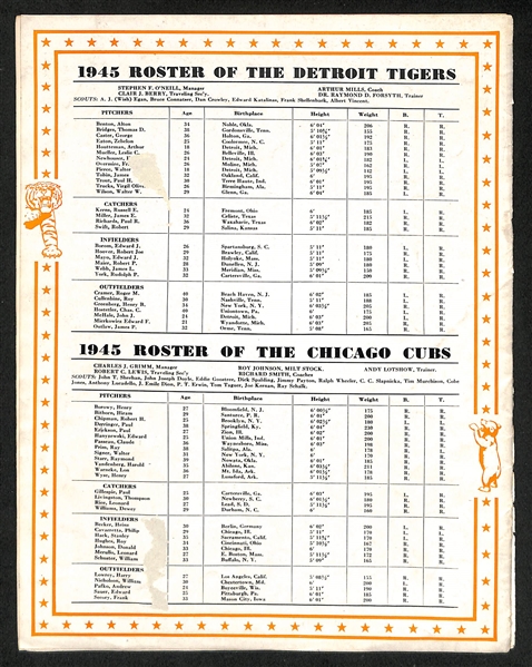 1945 World Series Program Tigers vs. Cubs