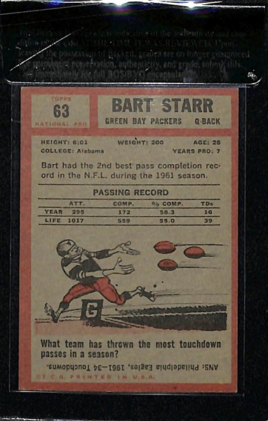 1962 Topps Bart Starr Card BVG 5.5