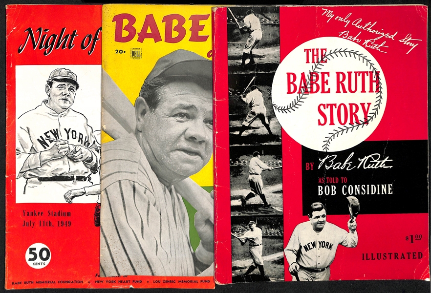 Lot of 3 Babe Ruth Vintage Magazines c. 1948-1951
