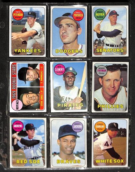 Binder of 400 Cards - Partial Set of 1969 Topps Baseball w. Clemente