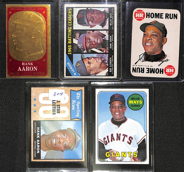 Lot Of 5 Hank Aaron & Willie Mays Vintage Cards